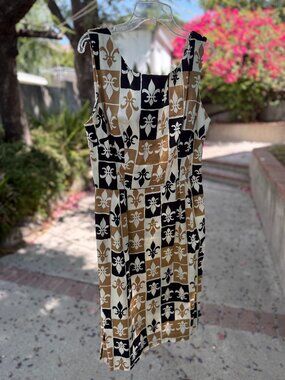 Trashy Diva by Candice Gwinn Black Tan Fleur De Lis Sheath Dress w/ Belt Size 10